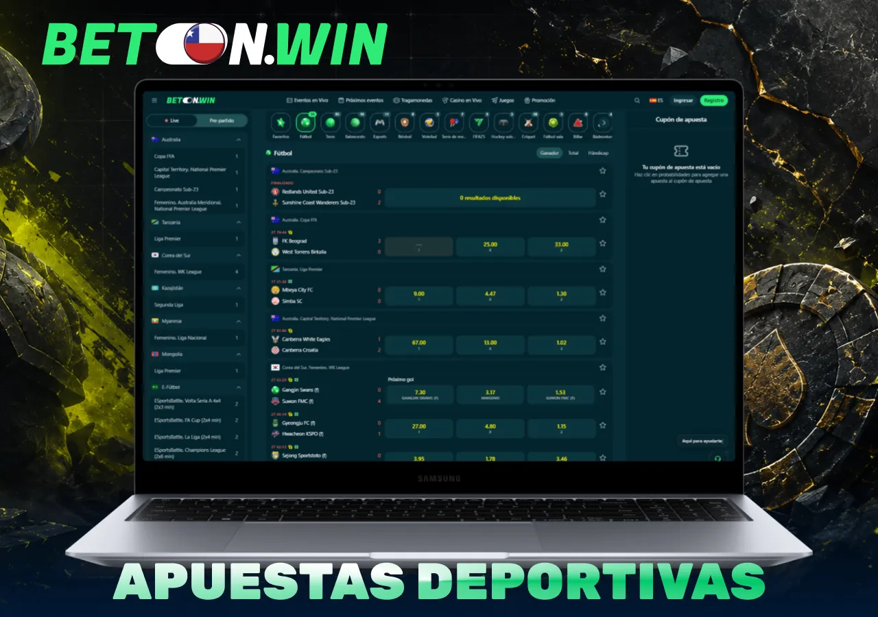 BetonWin Apuestas deportivas en Chile con mercados en directo, cuotas actualizadas y múltiples disciplinas deportivas